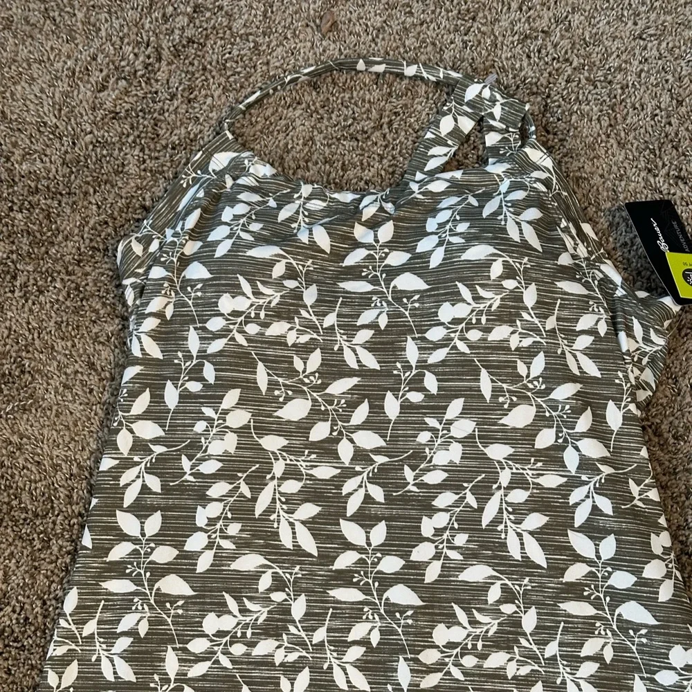 Eddie Bauer Sun Dress Olive Green White Leaf Print UPF 50 M Women NWT - Picture 9 of 10